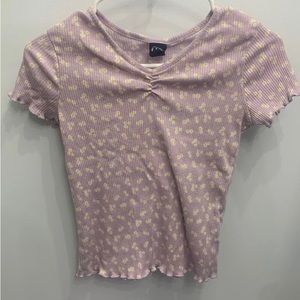 Art Class Ribbed Purple Flower Shirt